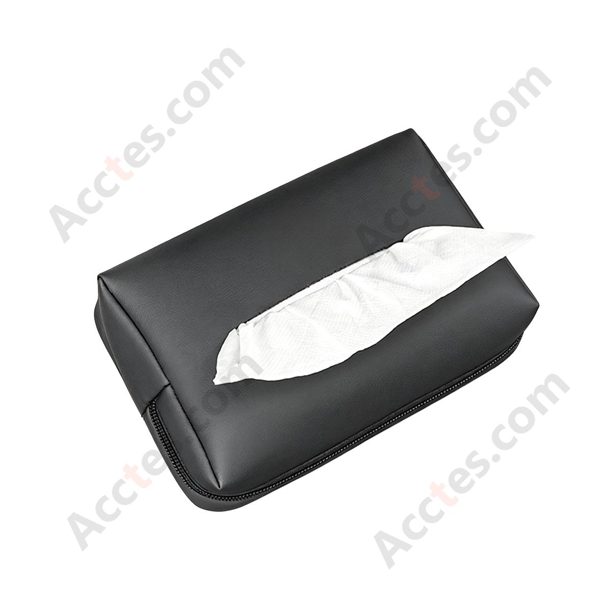 Hanging Leather Car Tissue Pouch for Sun Visor & Seat Back, Black