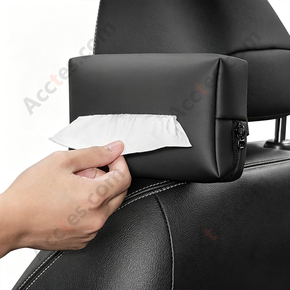 Hanging Leather Car Tissue Pouch for Sun Visor & Seat Back, Black