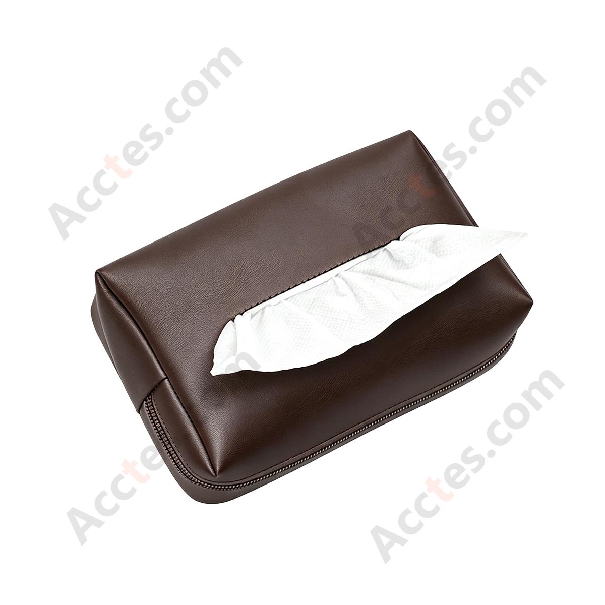 Hanging Leather Car Tissue Pouch for Sun Visor & Seat Back, Coffee Color
