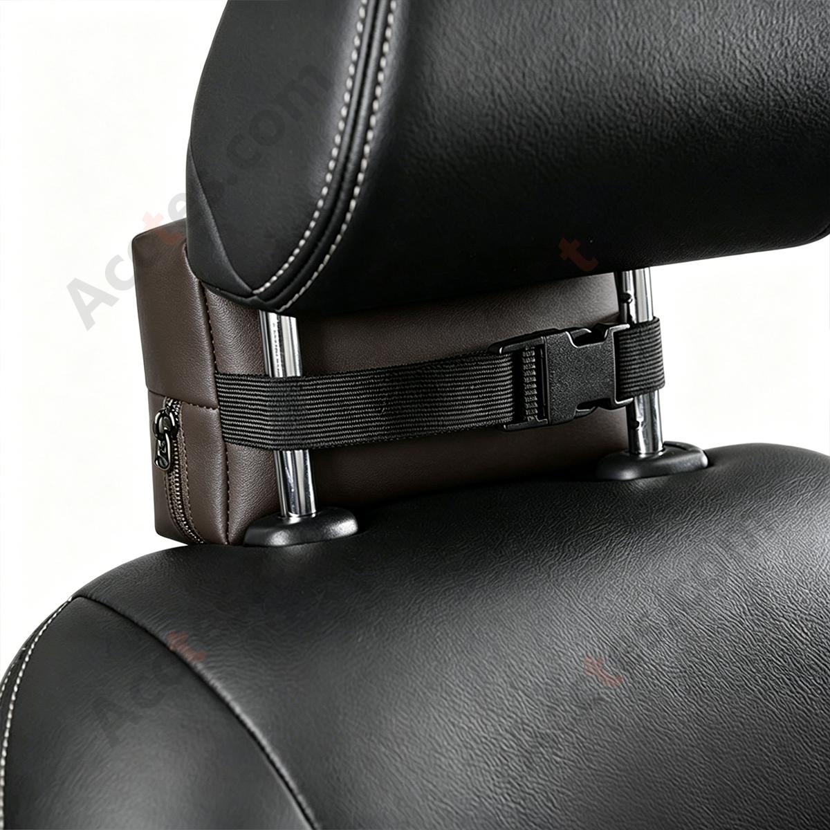 Hanging Leather Car Tissue Pouch for Sun Visor & Seat Back, Coffee Color