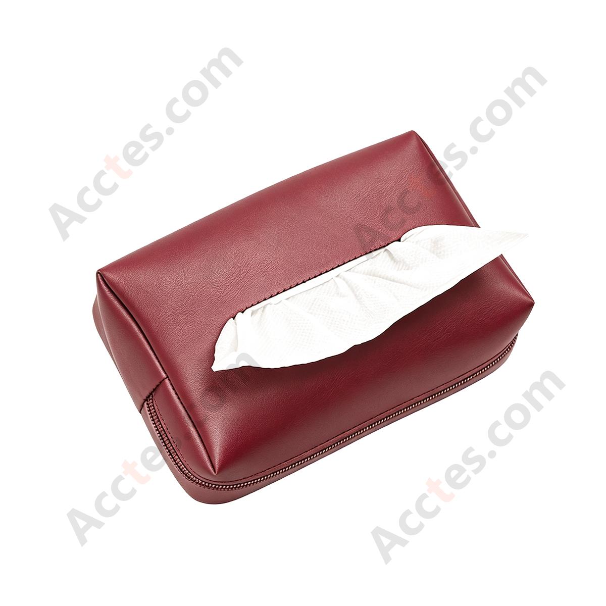 Hanging Leather Car Tissue Pouch for Sun Visor & Seat Back, Red