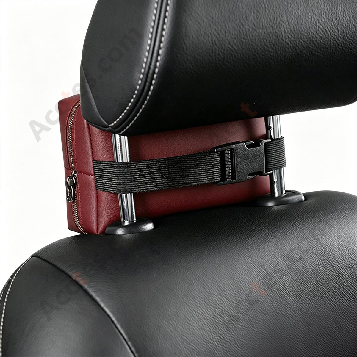 Hanging Leather Car Tissue Pouch for Sun Visor & Seat Back, Red