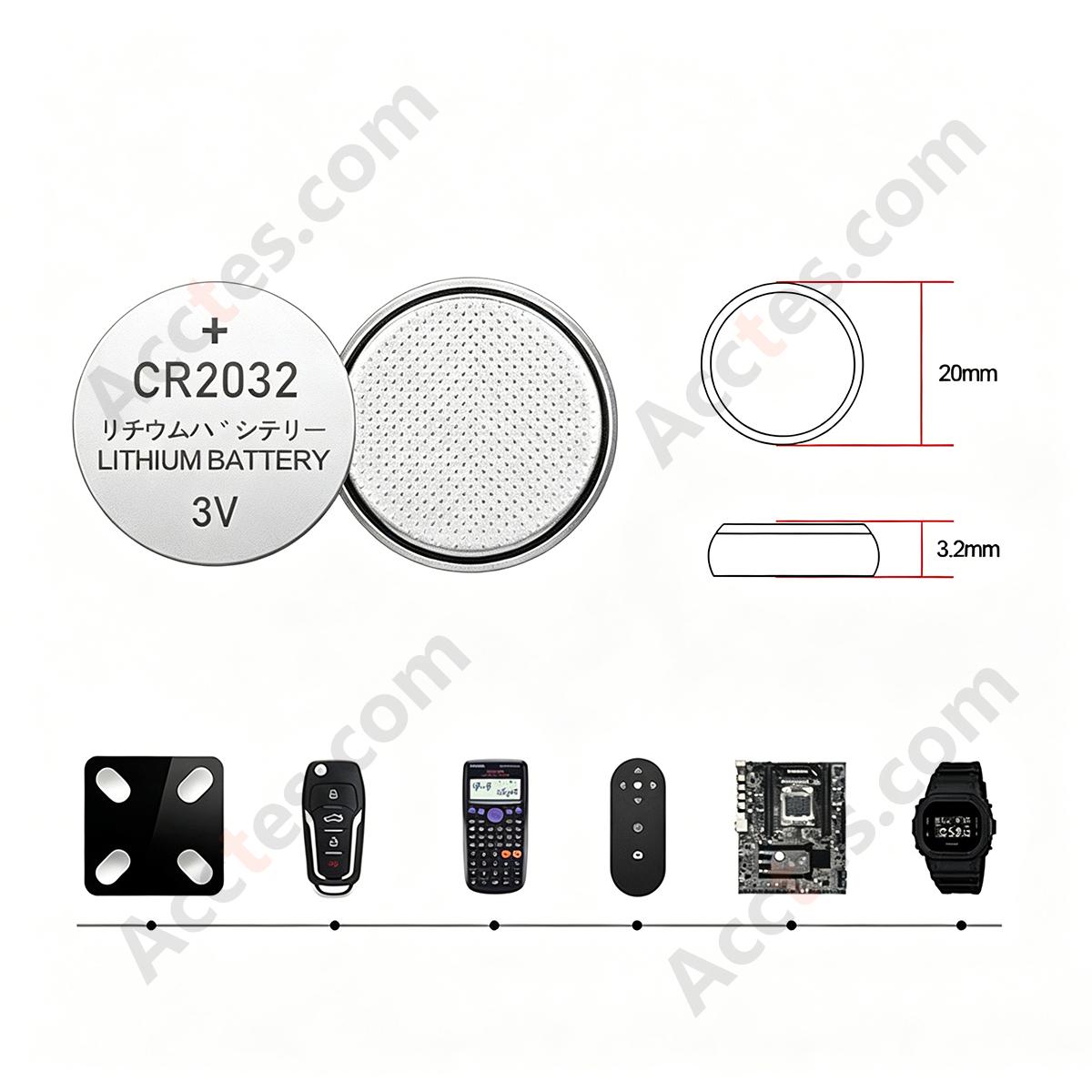 CR2032 Coin Cell Battery, 5Pcs Pack, 3.3V 210mAh