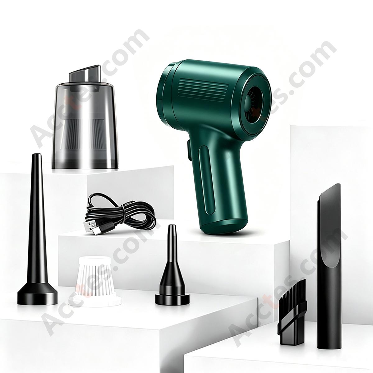 Wireless Portable Mini Multifunctional Car Vacuum Cleaner, Blow & Suction 2-in-1, Green