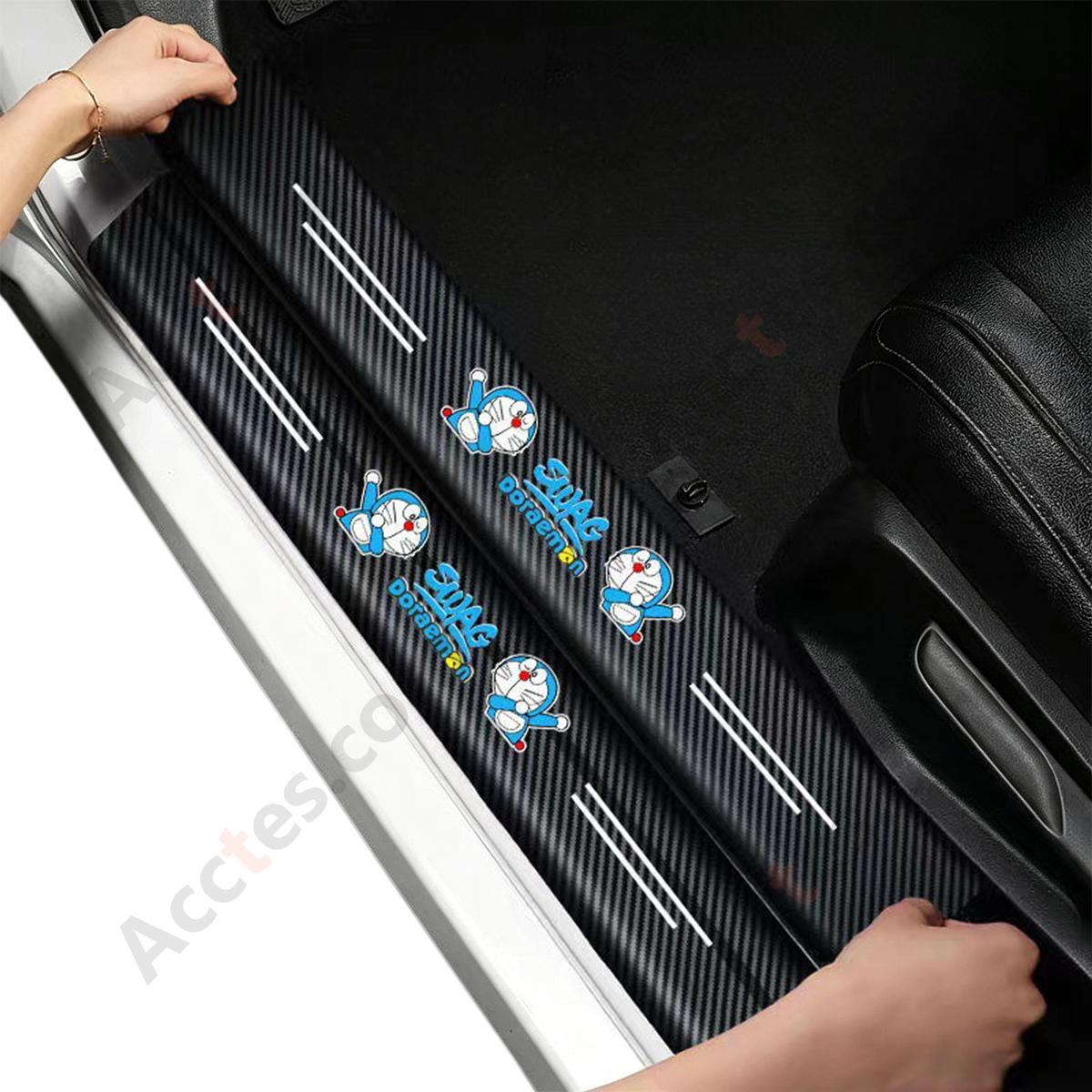 4Pcs Anti-Scratch 3D Round Cartoon Pattern Car Door Sill Plate Decor Set