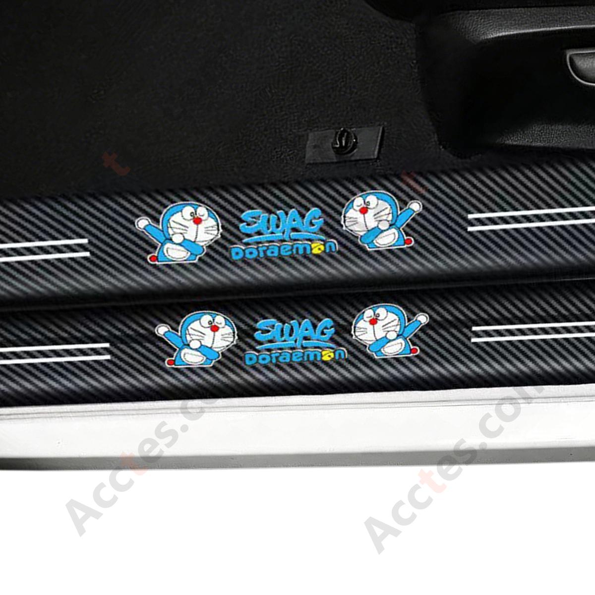 4Pcs Anti-Scratch 3D Round Cartoon Pattern Car Door Sill Plate Decor Set