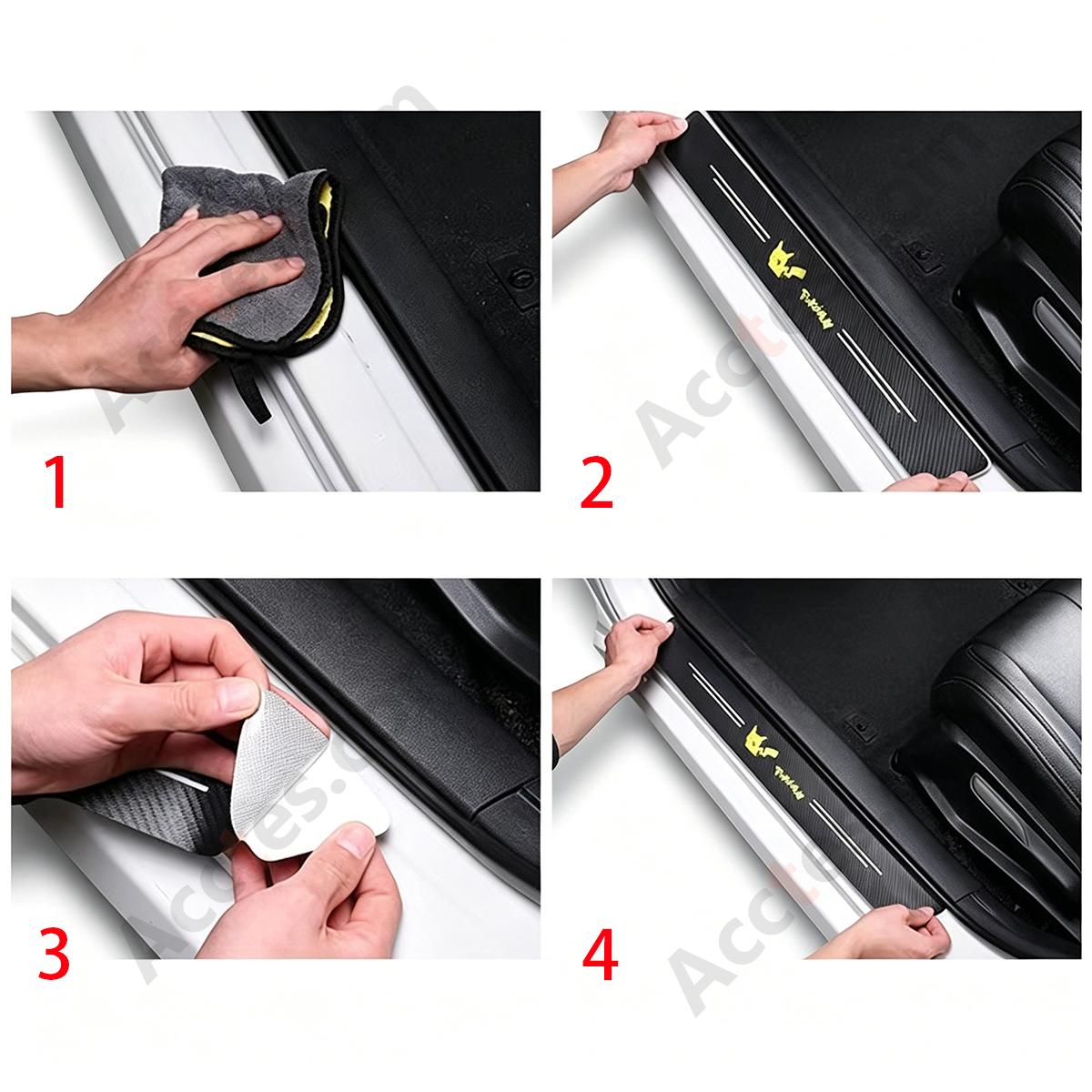 4Pcs Anti-Scratch 3D Small Animal Cartoon Pattern Car Door Sill Plate Decor Set