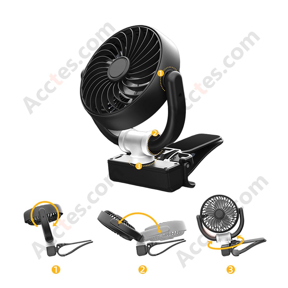 Black USB Charging Car Interior Front Dashboard Clip-On Fan