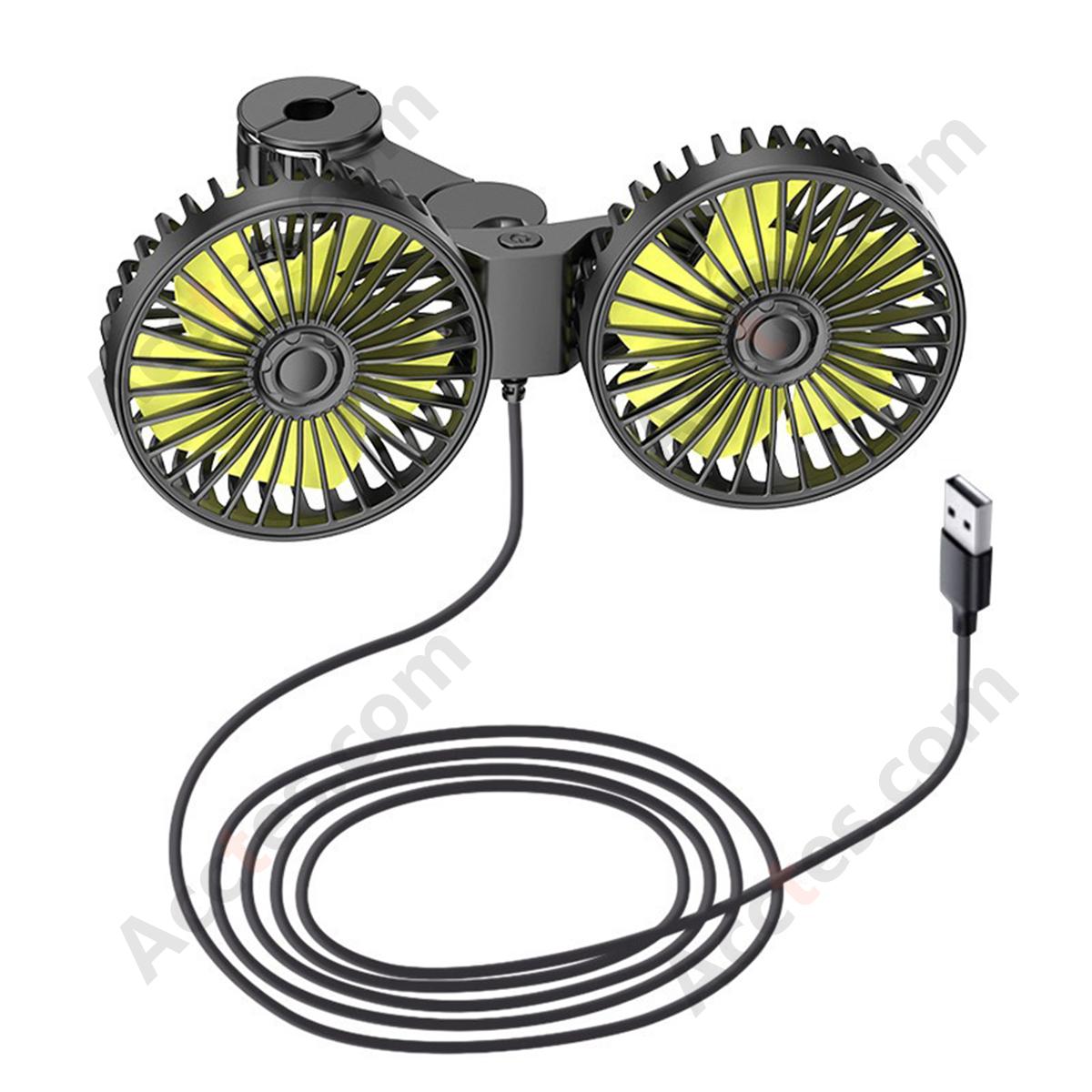 Dual Head USB Car Fan for Back Seat, 5 Blades, Mounts on Car Headrest Pillow