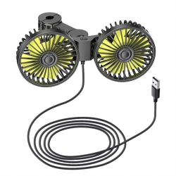 Dual Head USB Car Fan for Back Seat, 5 Blades, Mounts on Car Headrest Pillow
