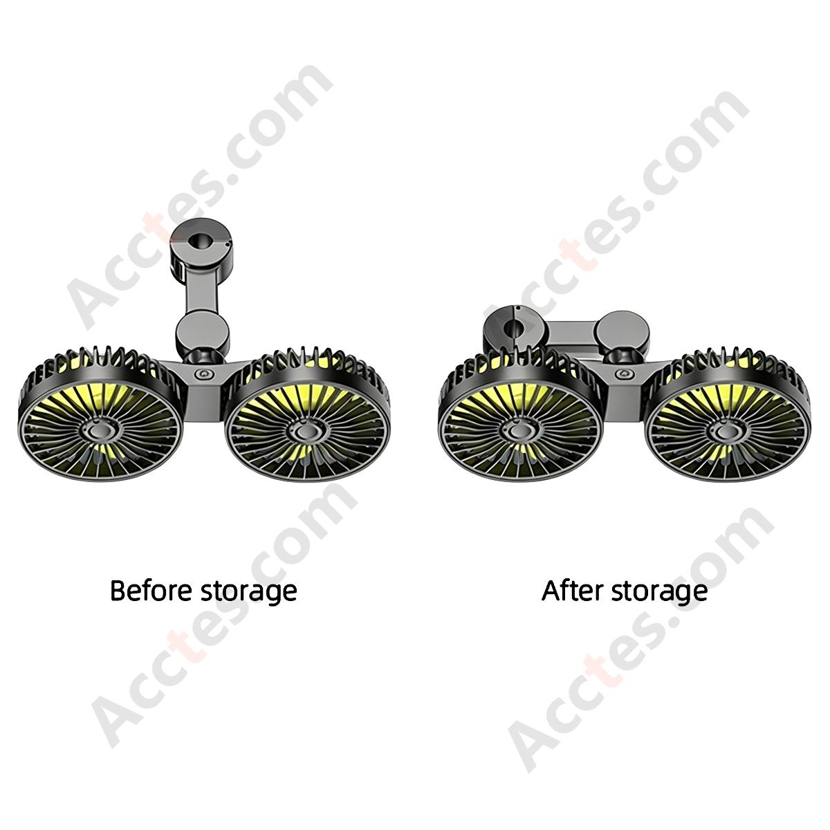 Dual Head USB Car Fan for Back Seat, 5 Blades, Mounts on Car Headrest Pillow