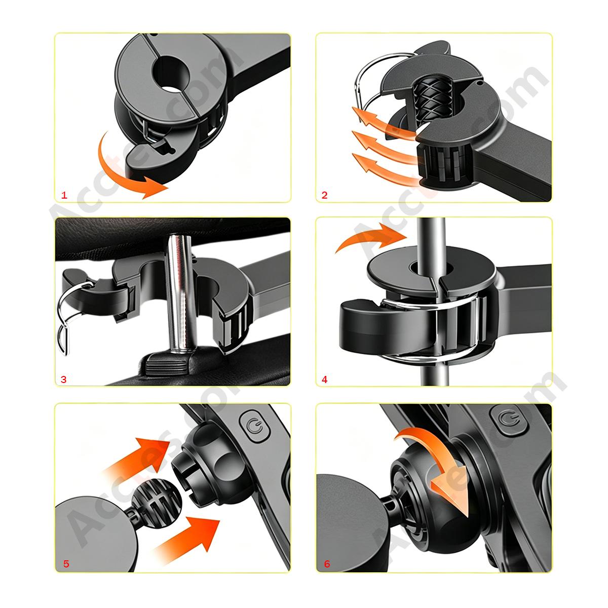 Dual Head USB Car Fan for Back Seat, 5 Blades, Mounts on Car Headrest Pillow