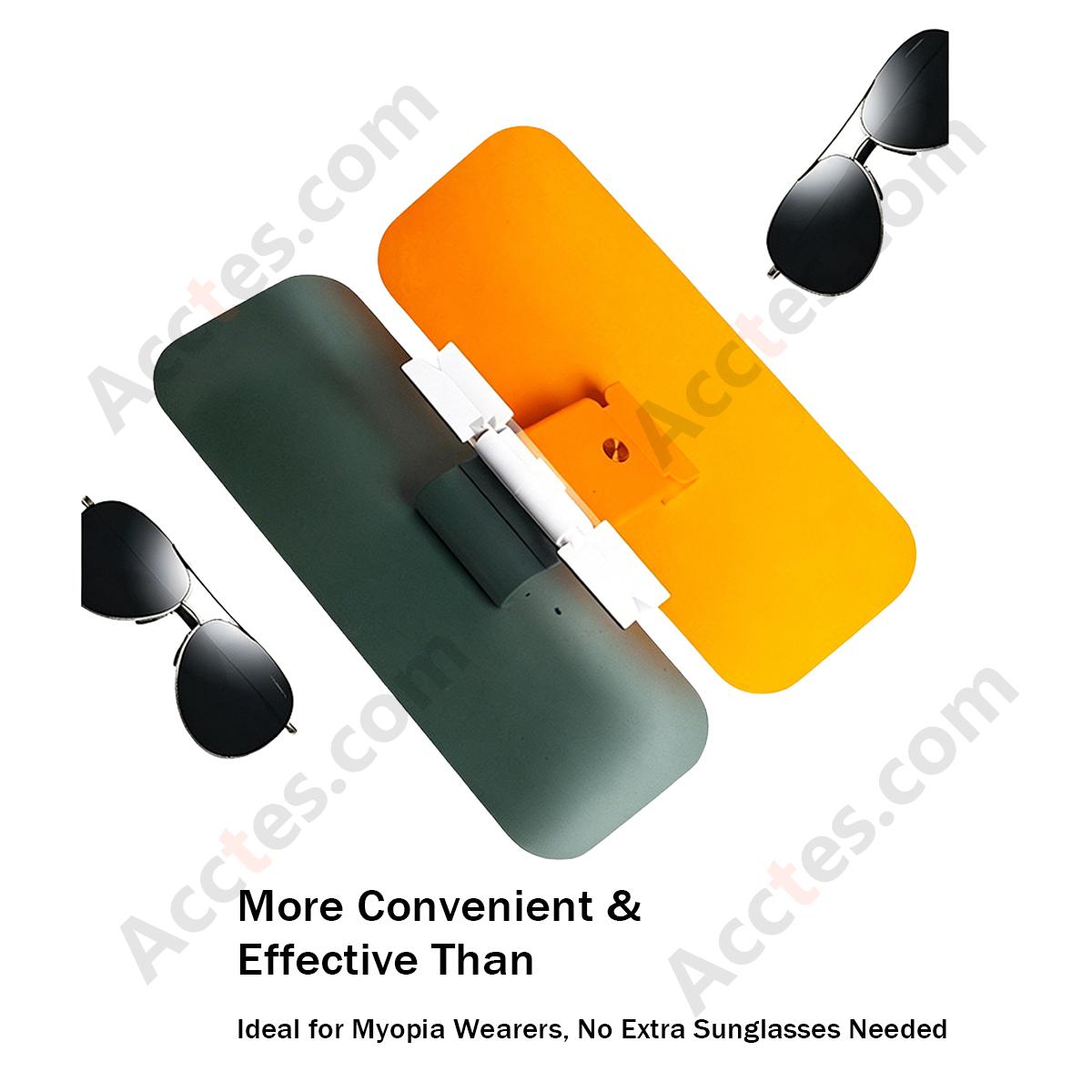 Anti-Glare Car Sun Visor Day & Night Dual Lens, Anti-High Beam Goggles, Smoke + Yellow Lens