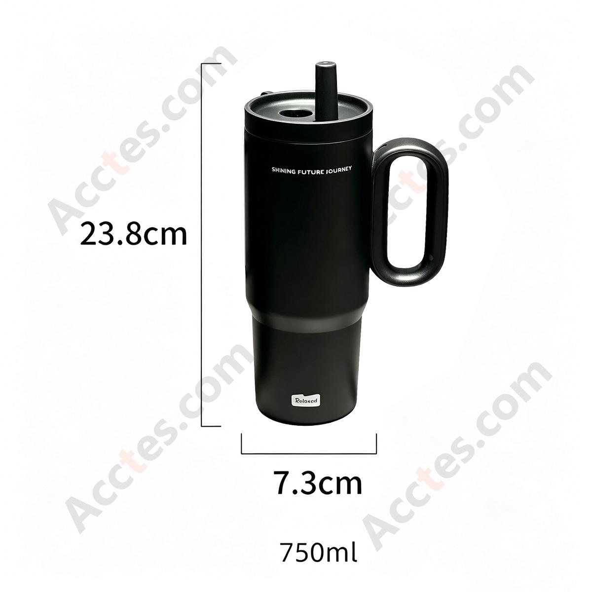 720ml Black 316 Stainless Steel Insulated Water Bottle with Straw & Handle