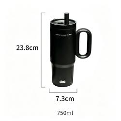 720ml Black 316 Stainless Steel Insulated Water Bottle with Straw & Handle