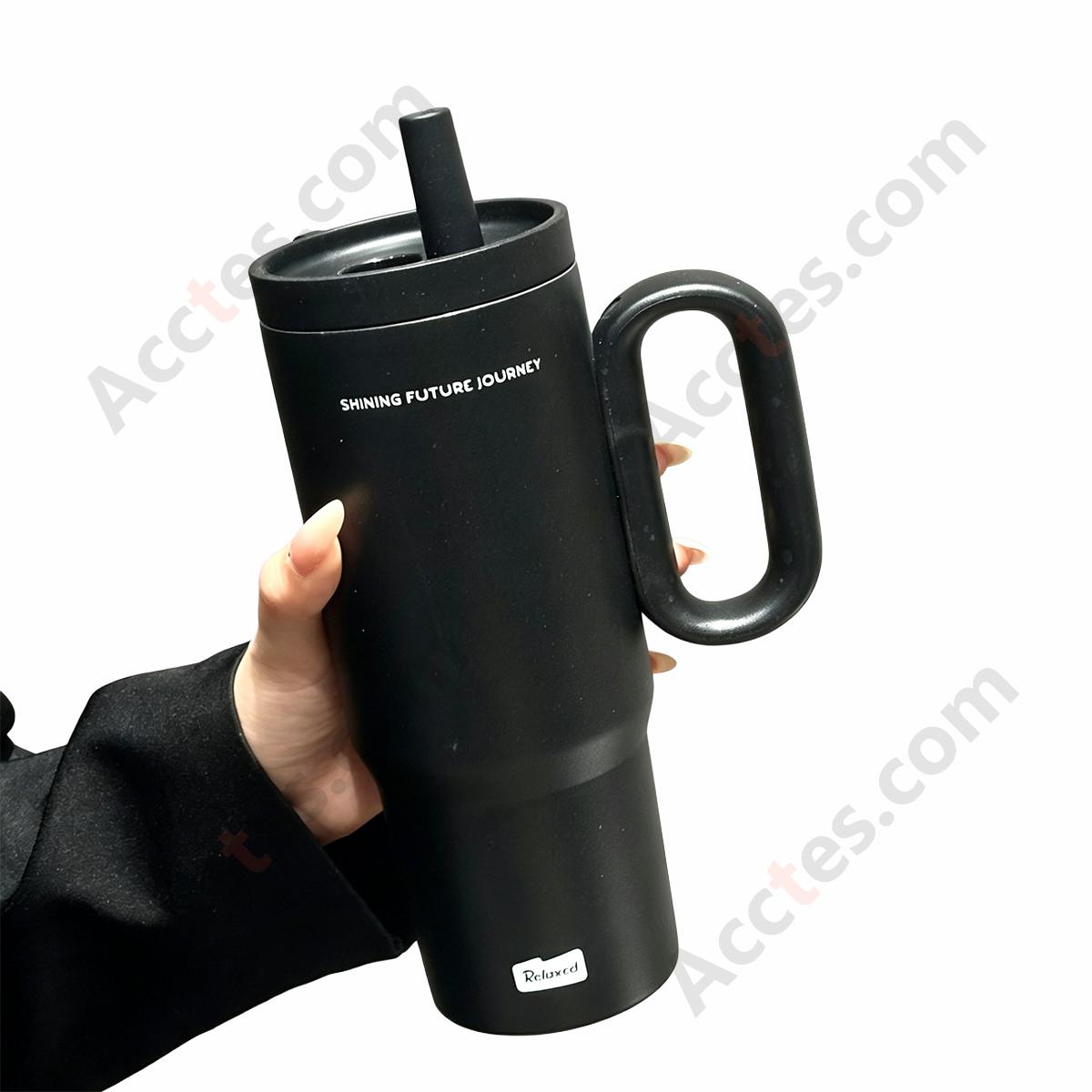 720ml Black 316 Stainless Steel Insulated Water Bottle with Straw & Handle