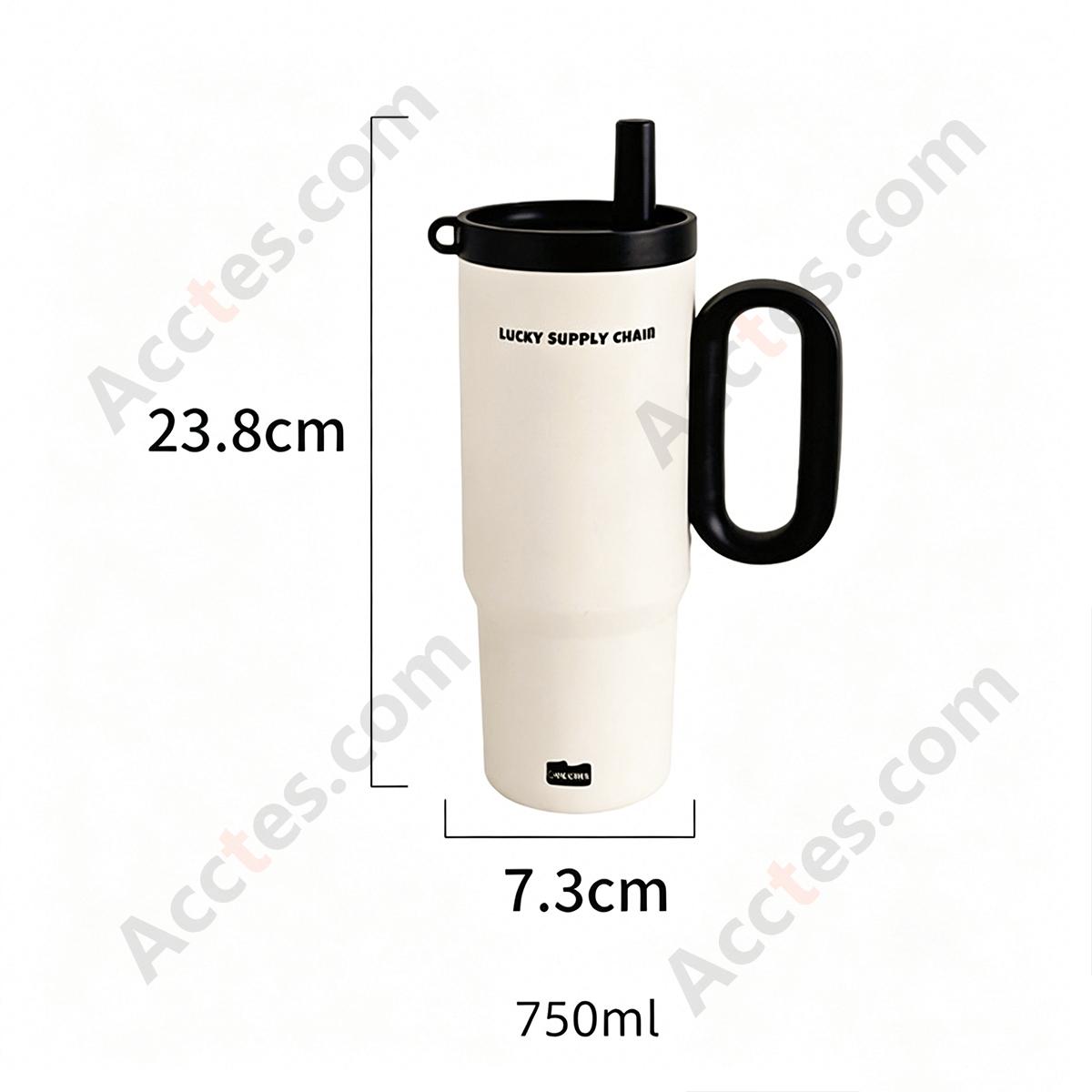 720ml White 316 Stainless Steel Insulated Water Bottle with Straw & Handle