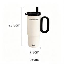 720ml White 316 Stainless Steel Insulated Water Bottle with Straw & Handle