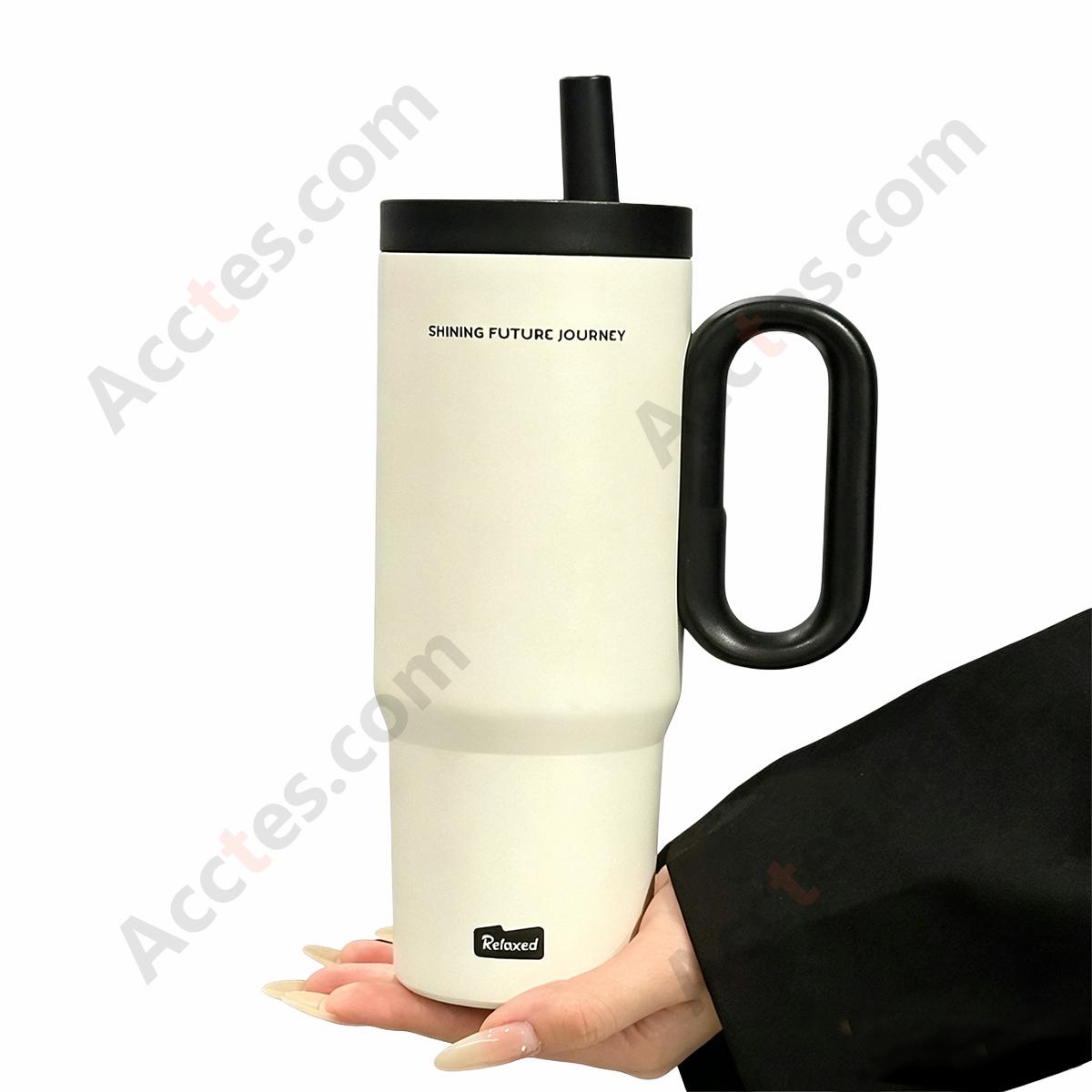 720ml White 316 Stainless Steel Insulated Water Bottle with Straw & Handle