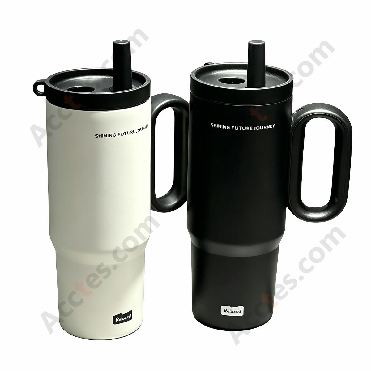 720ml White 316 Stainless Steel Insulated Water Bottle with Straw & Handle