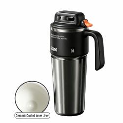 1000ml Black Ceramic Liner Insulated Tumbler with Straw for Men