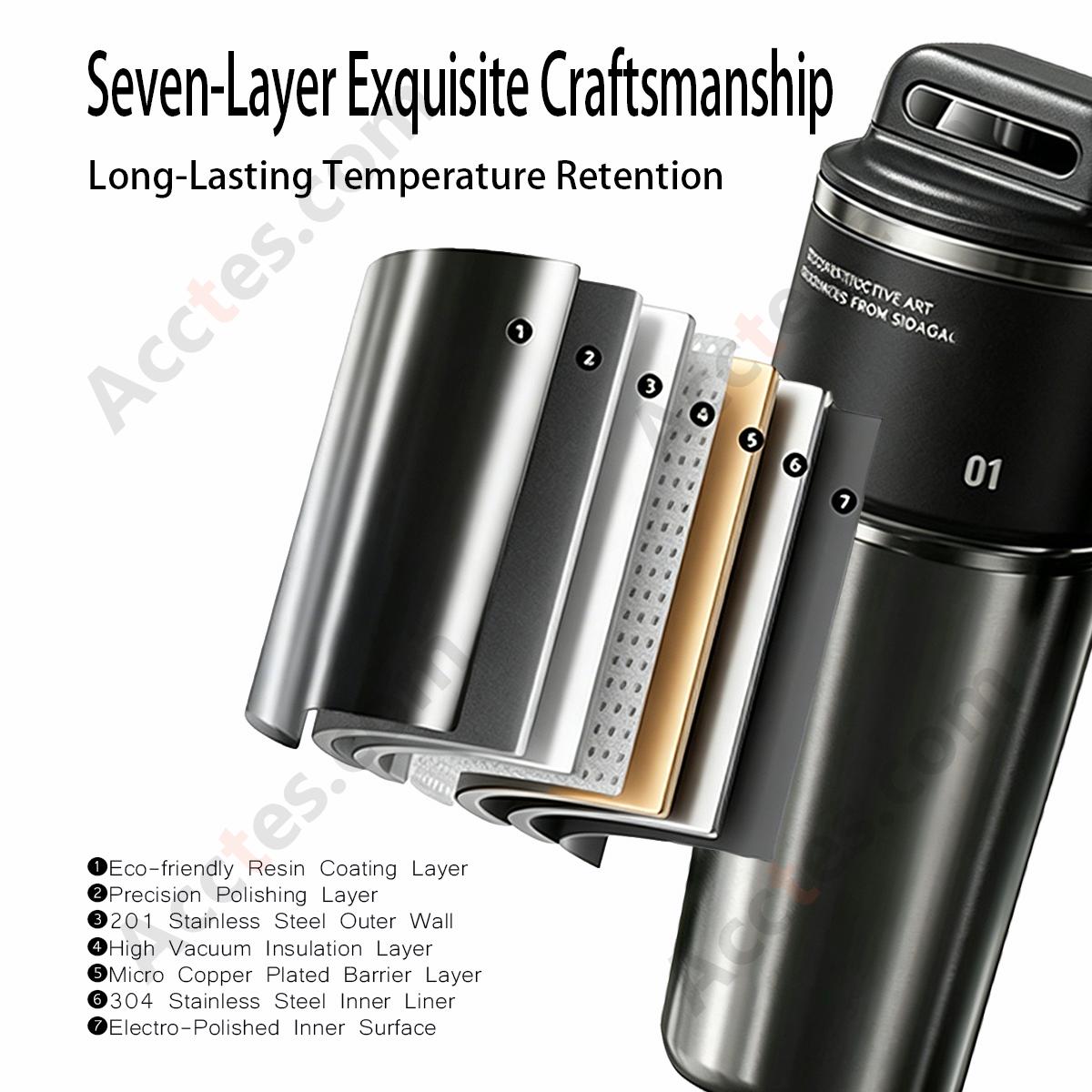 1000ml Black Ceramic Liner Insulated Tumbler with Straw for Men