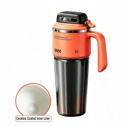 1000ml Orange Ceramic Liner Insulated Tumbler with Straw for Men