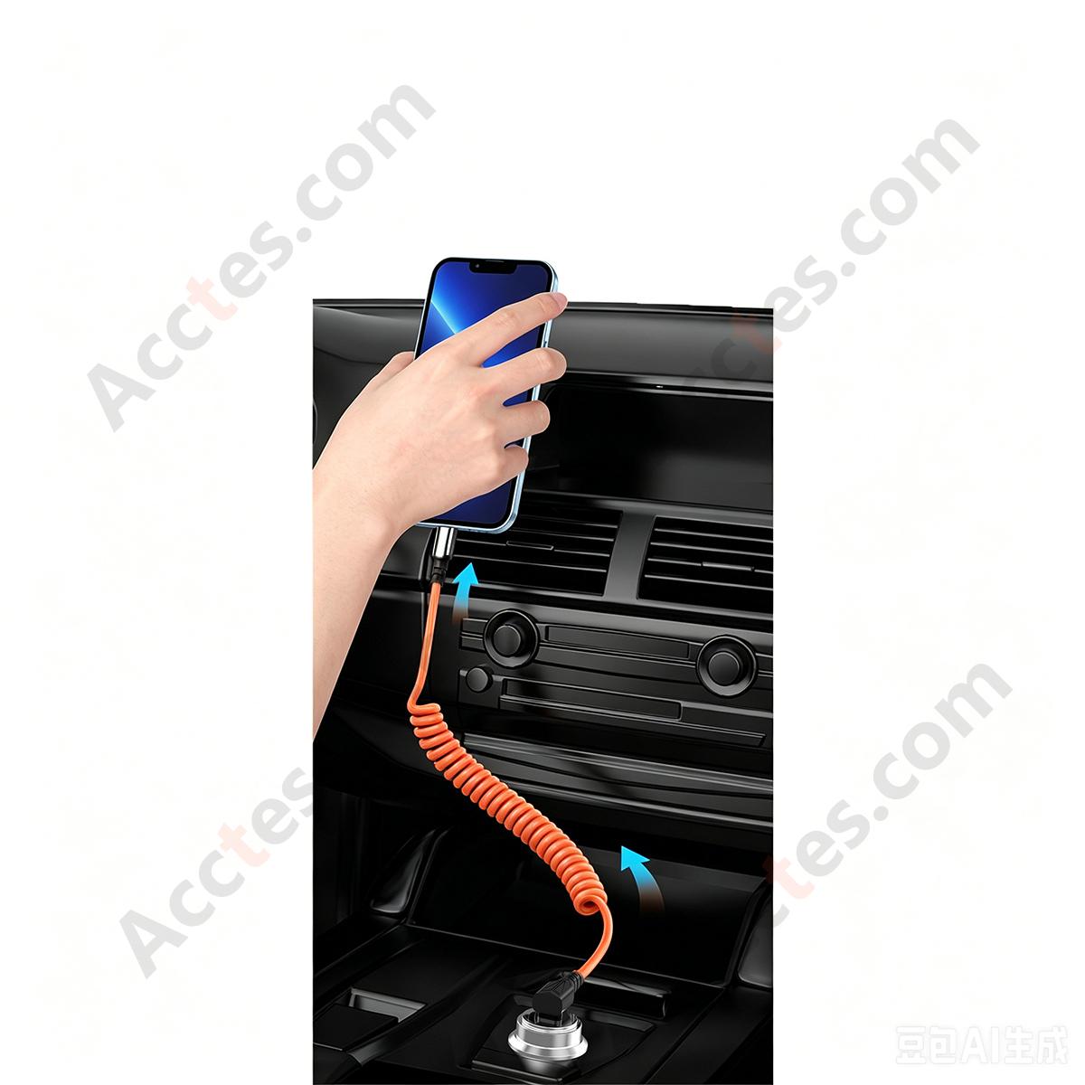 Brown Retractable Spring Car C to C 60W Bare Cable