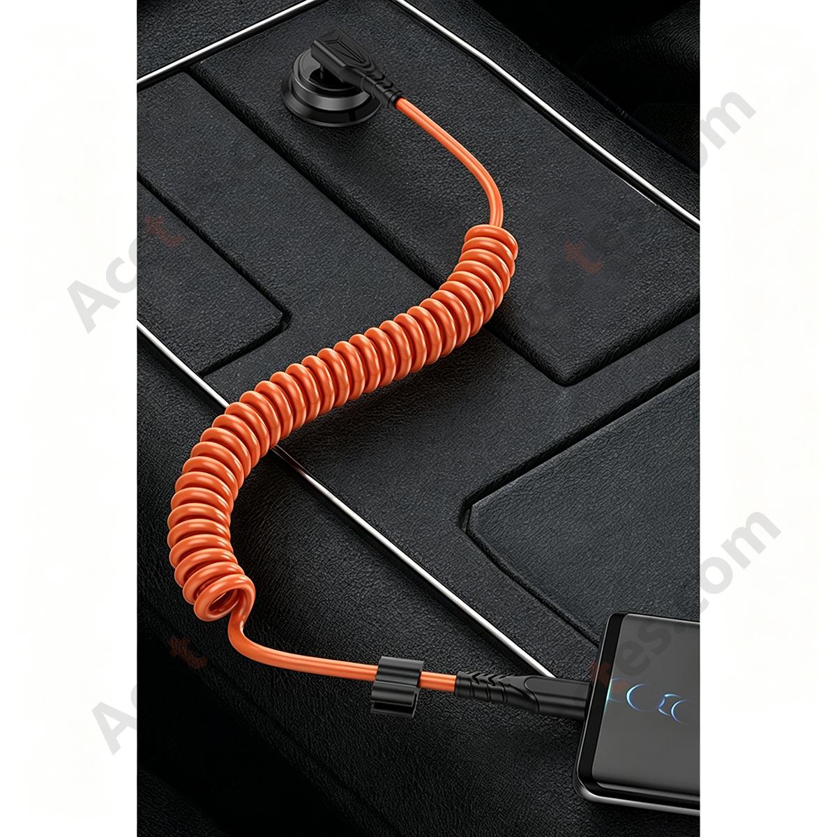 Brown Retractable Spring Car C to C 60W Bare Cable