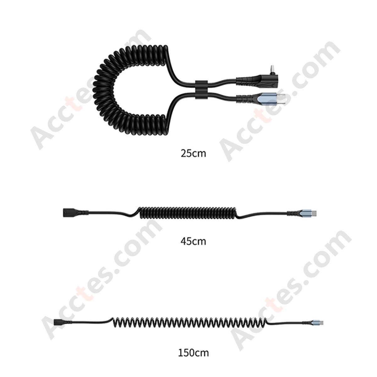 Black Retractable Spring Car C to C 60W Bare Cable