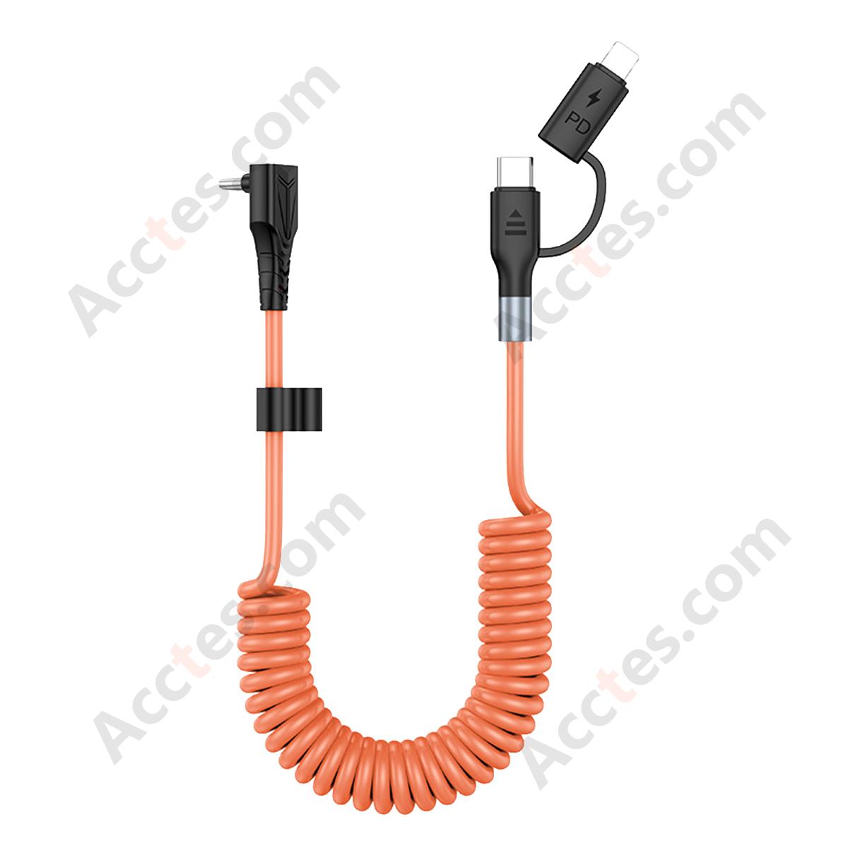 Brown Retractable Spring 2-in-1 C to C 60+27W Bare Cable