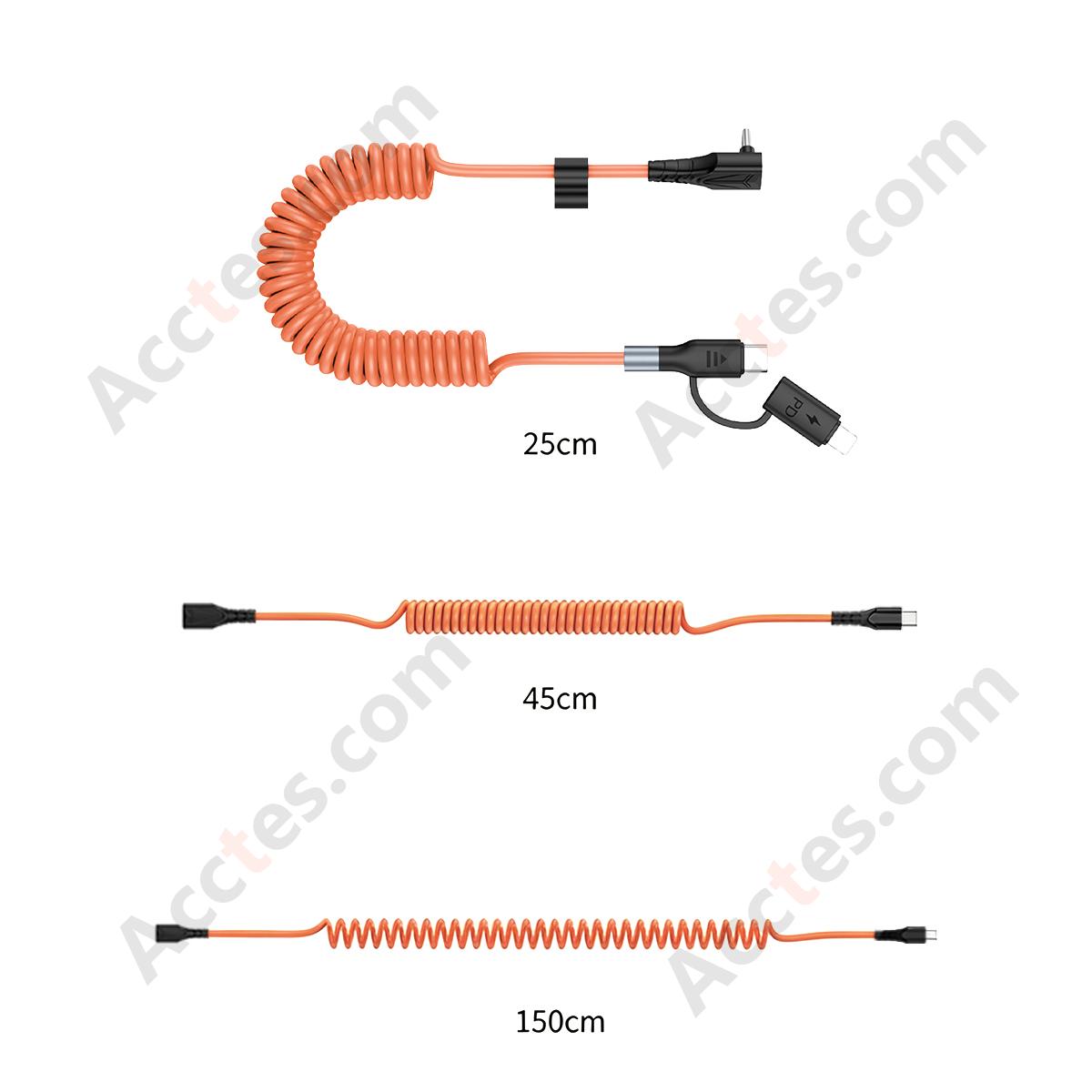 Brown Retractable Spring 2-in-1 C to C 60+27W Bare Cable