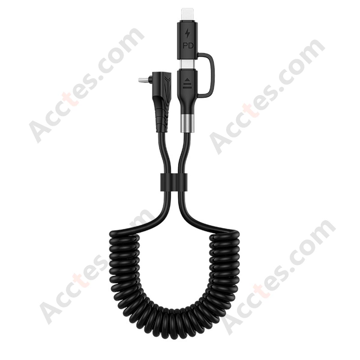 Black Retractable Spring 2-in-1 C to C 60+27W Bare Cable