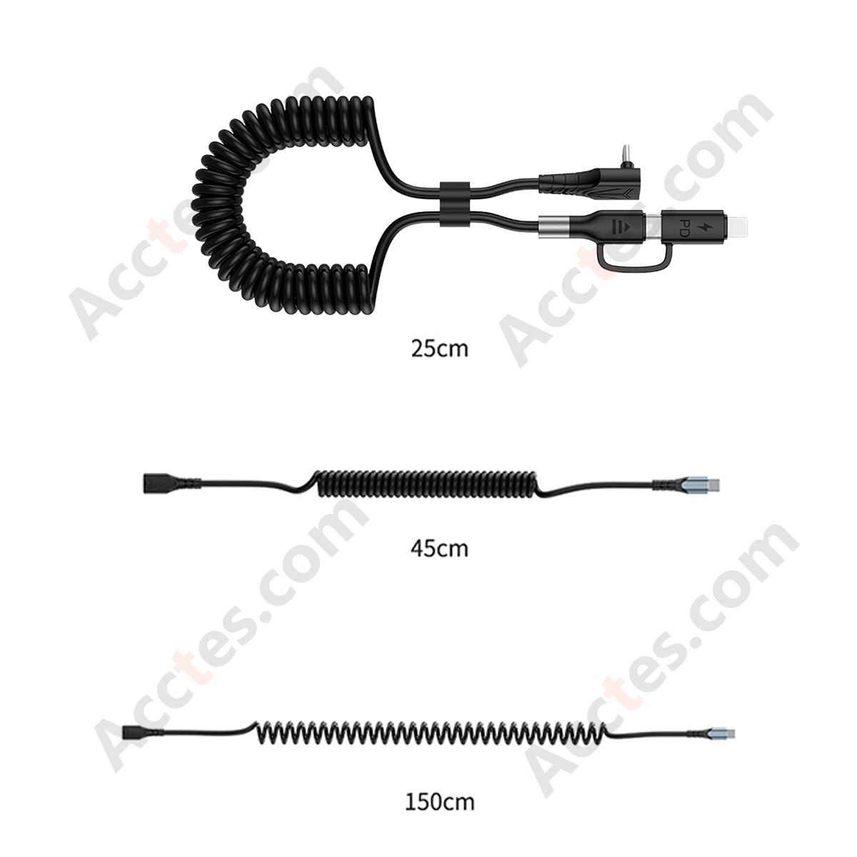 Black Retractable Spring 2-in-1 C to C 60+27W Bare Cable