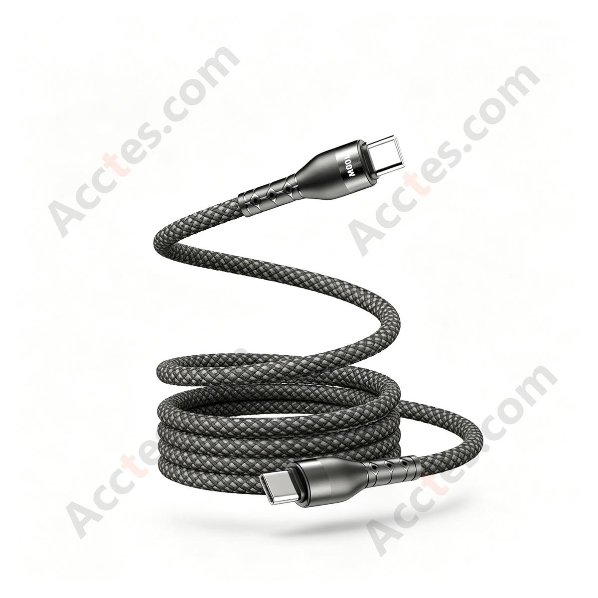 1.5M Black Spring Magnetic Dual Type-C 100W Bare Cable