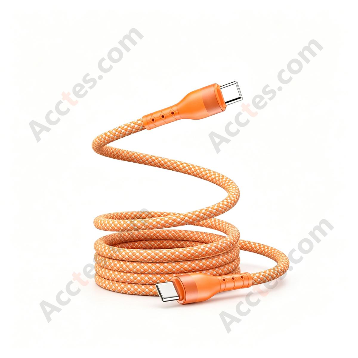 1.5M Orange Spring Magnetic Dual Type-C 60W Bare Cable