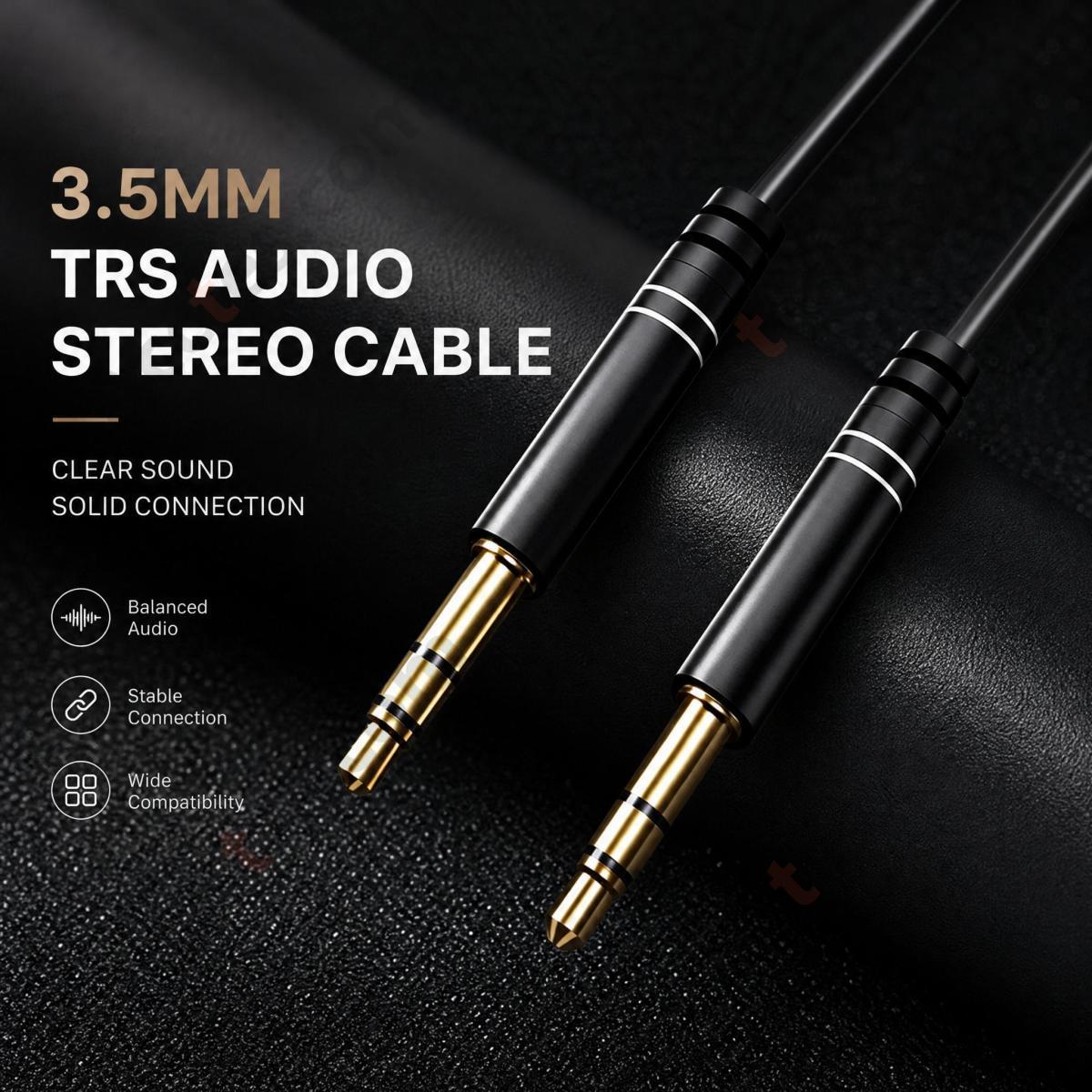 1.5M Black 3-Pole 3.5mm Audio Recording Cable Video