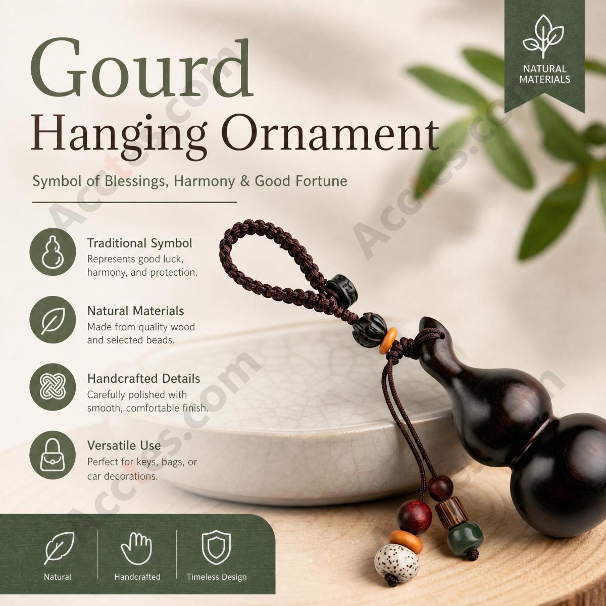 Large Ebony Wood Gourd Pendant with Hanging Loop Charm Ornament Video