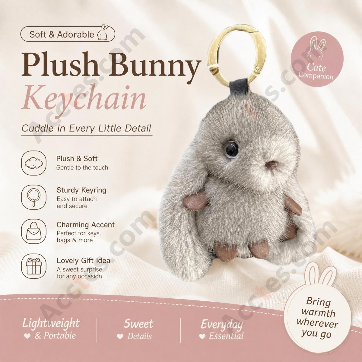 White Plush Bunny Handmade Car Keychain Hanging Ornament Video