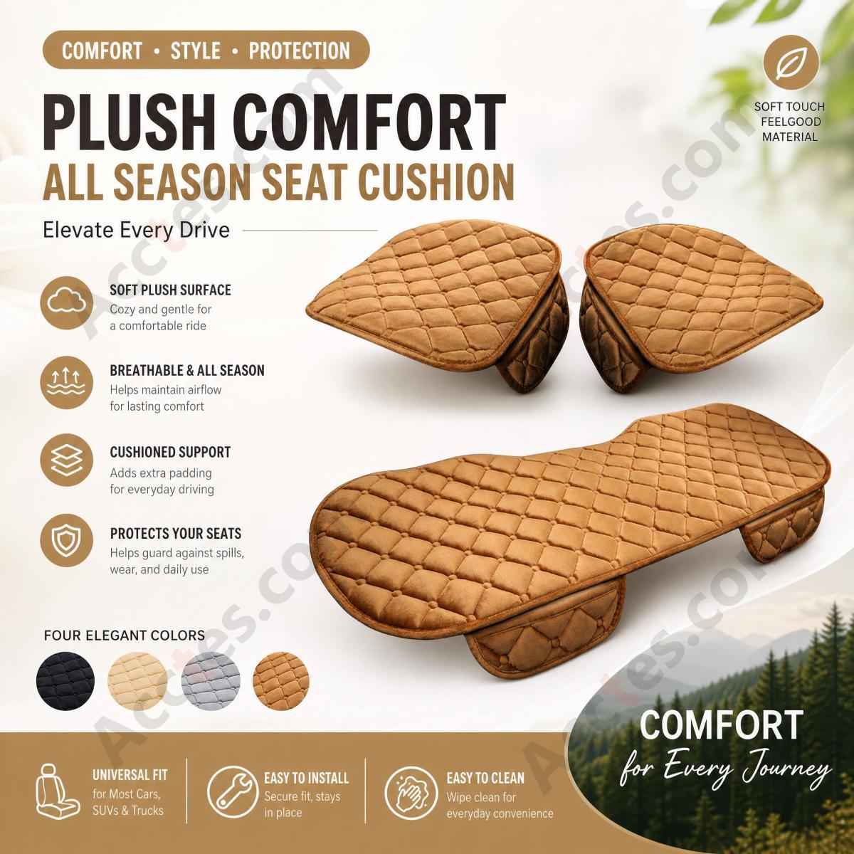 3Pcs Winter Plush Half-Backless Car Seat Cushion Set, Strap-Free Non-Slip Video