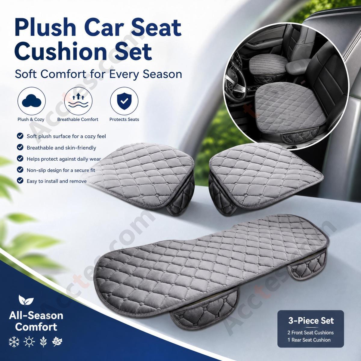 3Pcs Winter Plush Half-Backless Car Seat Cushion Set, Strap-Free Non-Slip Video