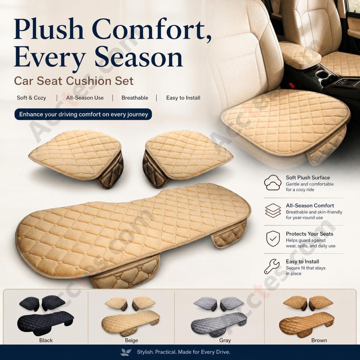 3Pcs Winter Plush Half-Backless Car Seat Cushion Set, Strap-Free Non-Slip Video