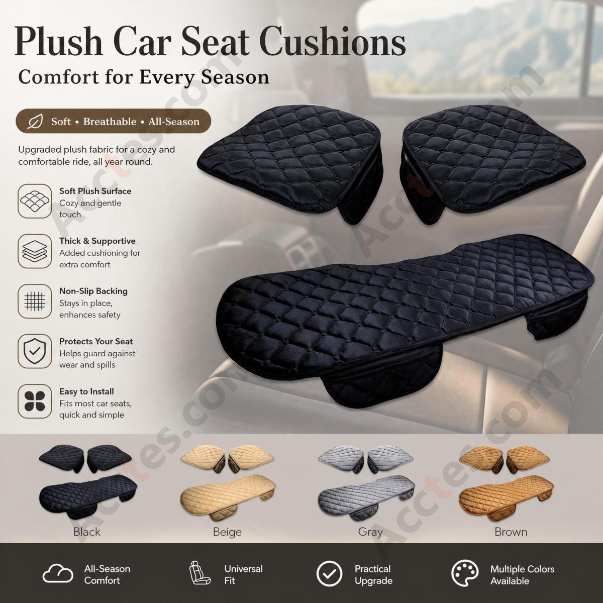 3Pcs Winter Plush Half-Backless Car Seat Cushion Set, Strap-Free Non-Slip Video