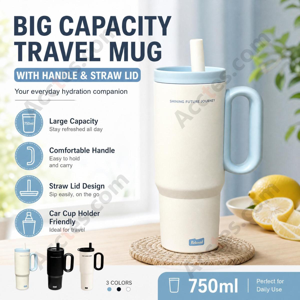 720ml White 316 Stainless Steel Insulated Water Bottle with Straw & Handle Video