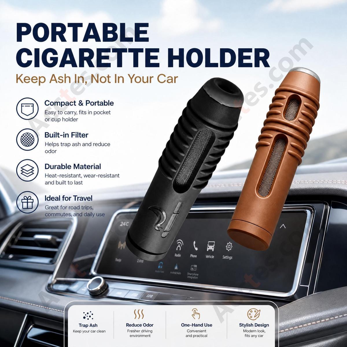 Ash-Free Portable Car Ashtray Cigarette Holder, Black, Fits Regular/Slim/Super Slim Cigarettes Video