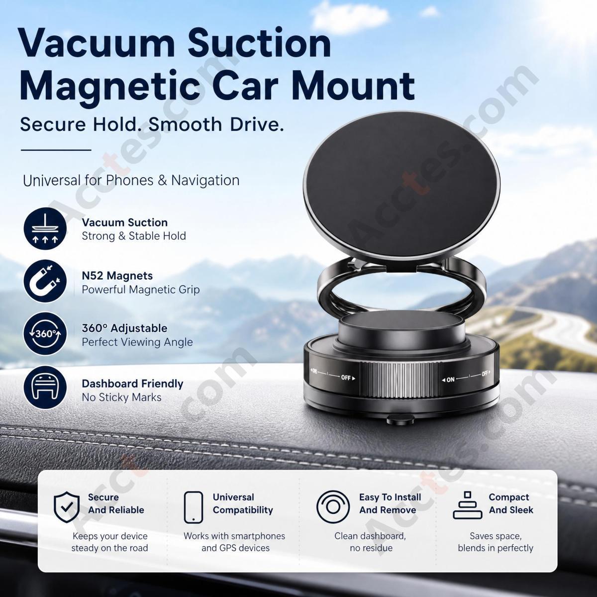 Black Vacuum Suction Magnetic Car Navigation Phone Mount Video