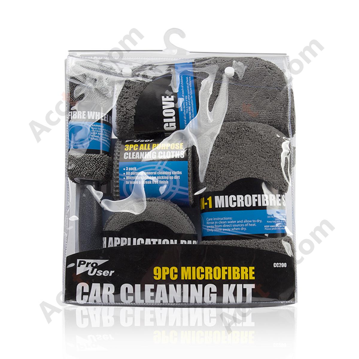 9Pcs Gray Car Washing Cleaning Kit With Brush Sponge Towel Glove In PVC Bag Package