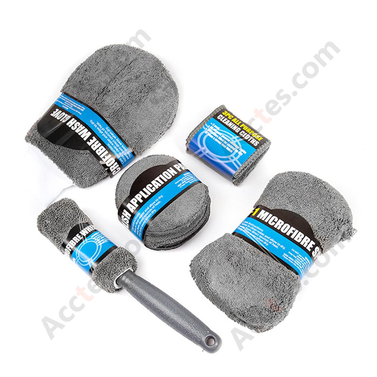 9Pcs Gray Car Washing Cleaning Kit With Brush Sponge Towel Glove In PVC Bag Package