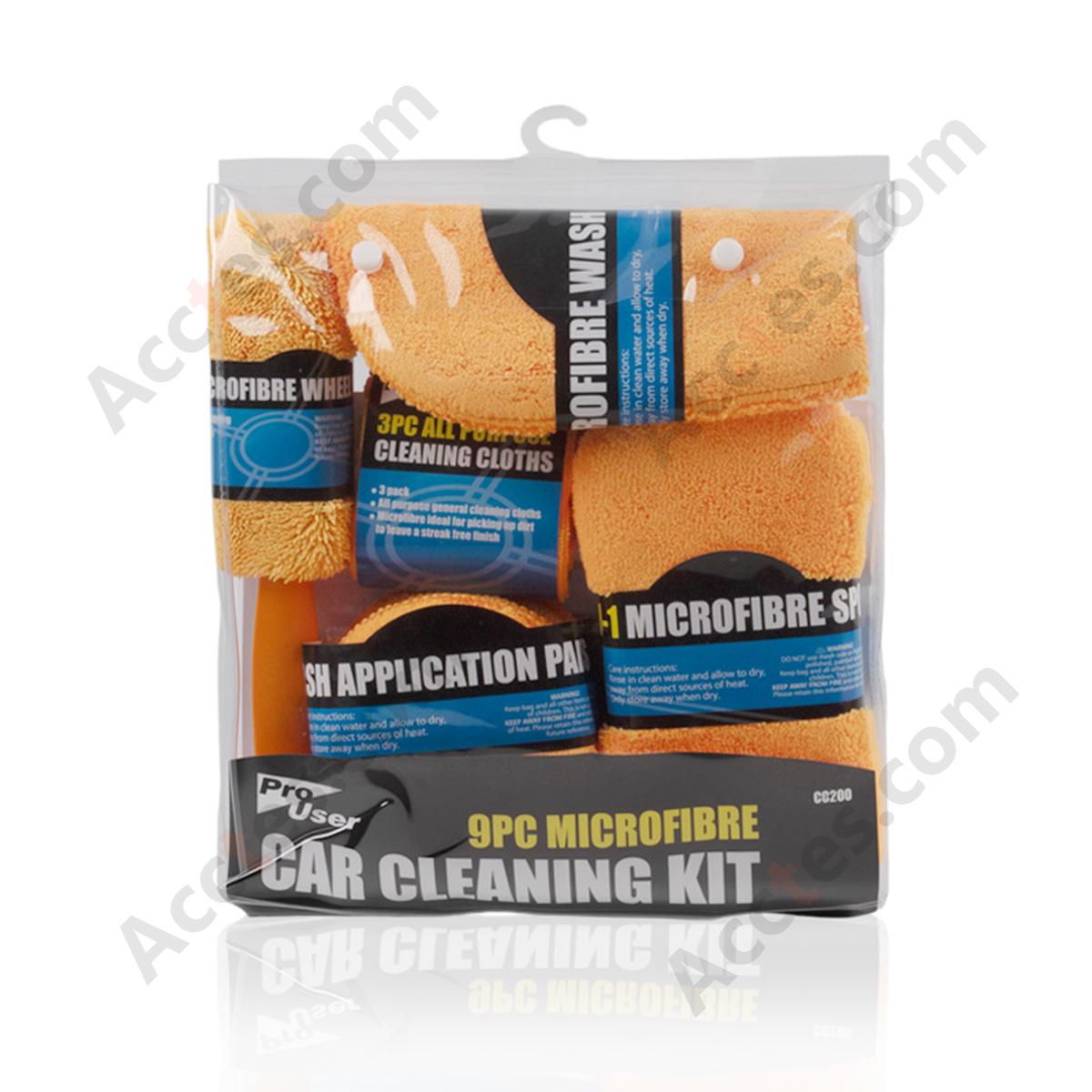 9Pcs Orange Car Washing Cleaning Kit With Brush Sponge Towel Glove In PVC Bag Package