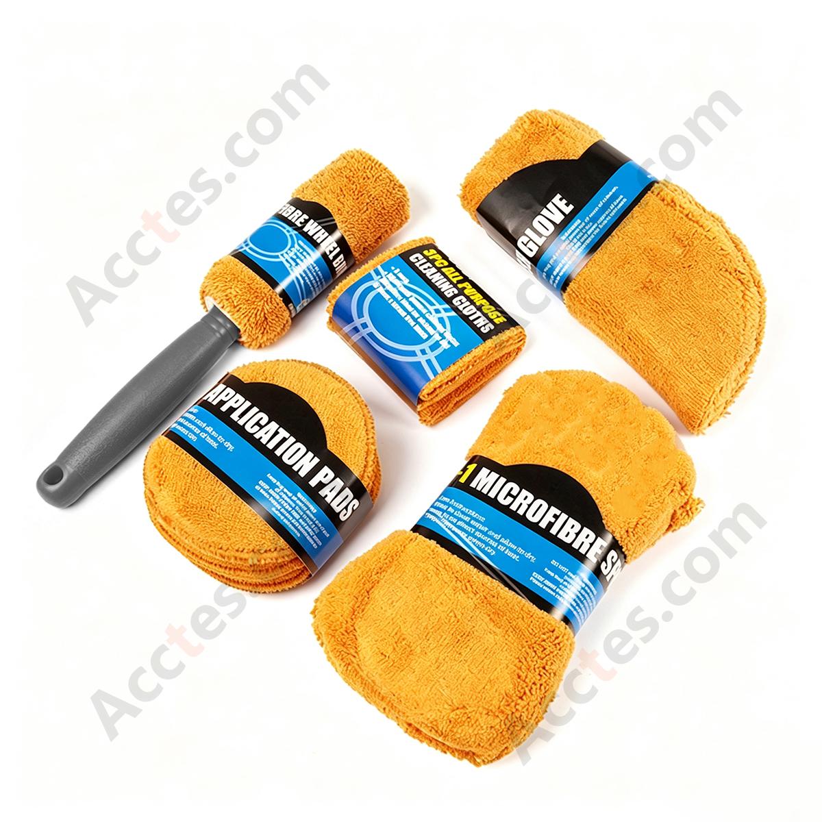 9Pcs Orange Car Washing Cleaning Kit With Brush Sponge Towel Glove In PVC Bag Package